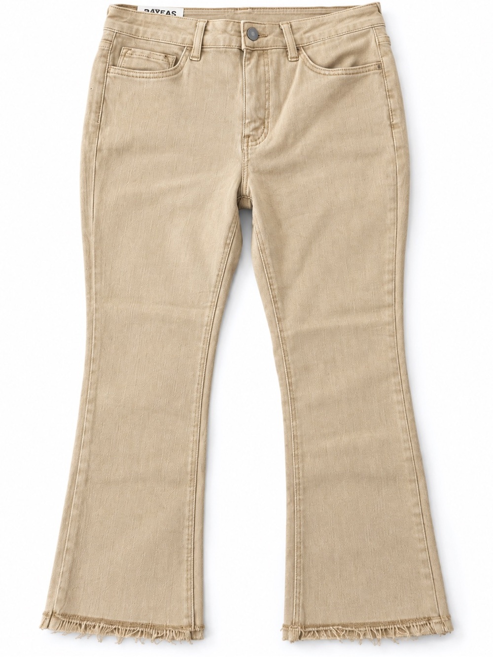 NWT BAYEAS Perfect Stretch Mid Rise Bootcut Jeans Size 30 Khaki Raw Hem
